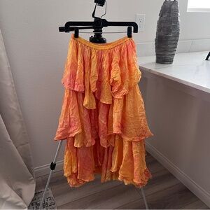 Free People Asymmetrical Ruffle Skirt in Orange and Pink